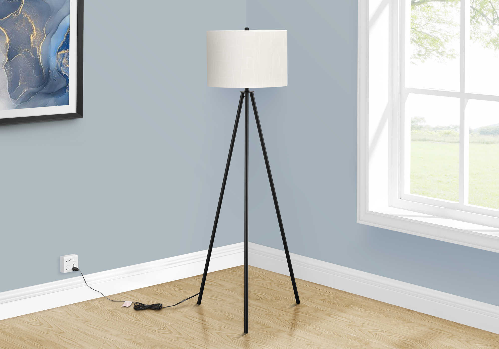 LIGHTING - 63"H TRIPOD FLOOR LAMP BLACK METAL / IVORY # I 9735