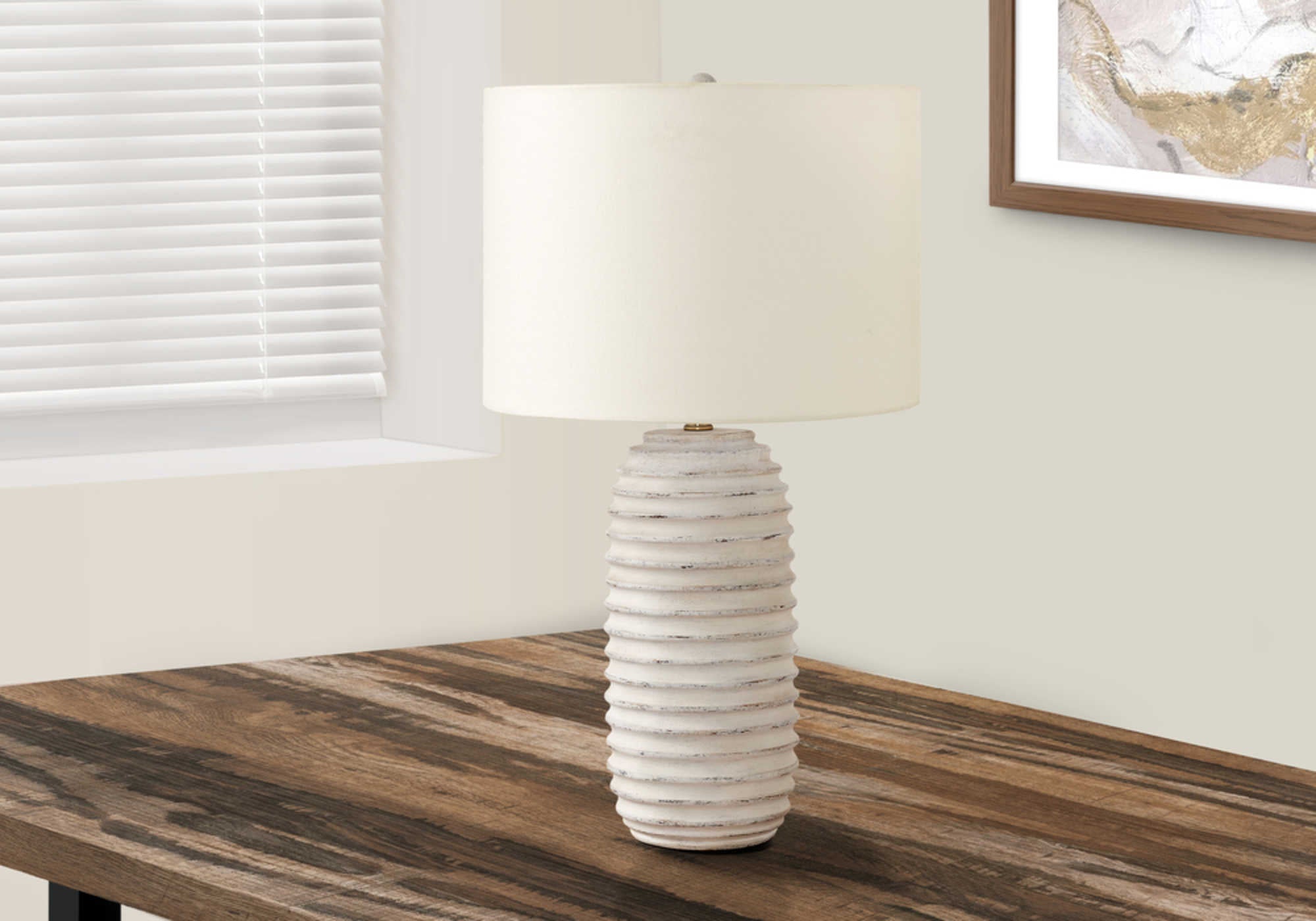 LIGHTING - 28"H TABLE LAMP CREAM RESIN / IVORY SHADE # I 9742