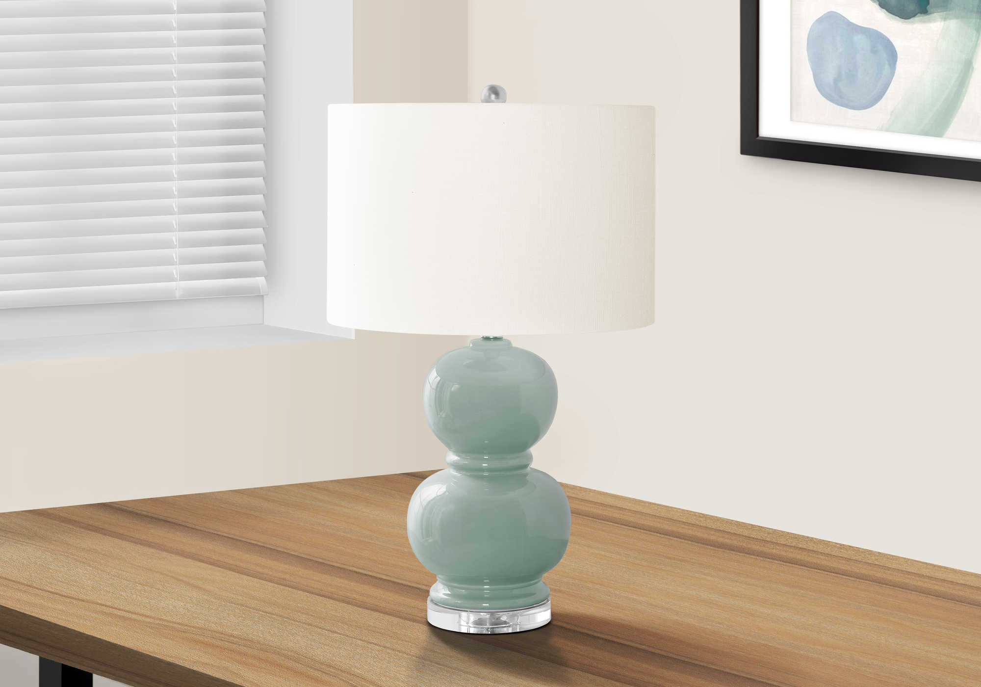 LIGHTING - 25"H TABLE LAMP BLUE CERAMIC / IVORY SHADE # I 9743