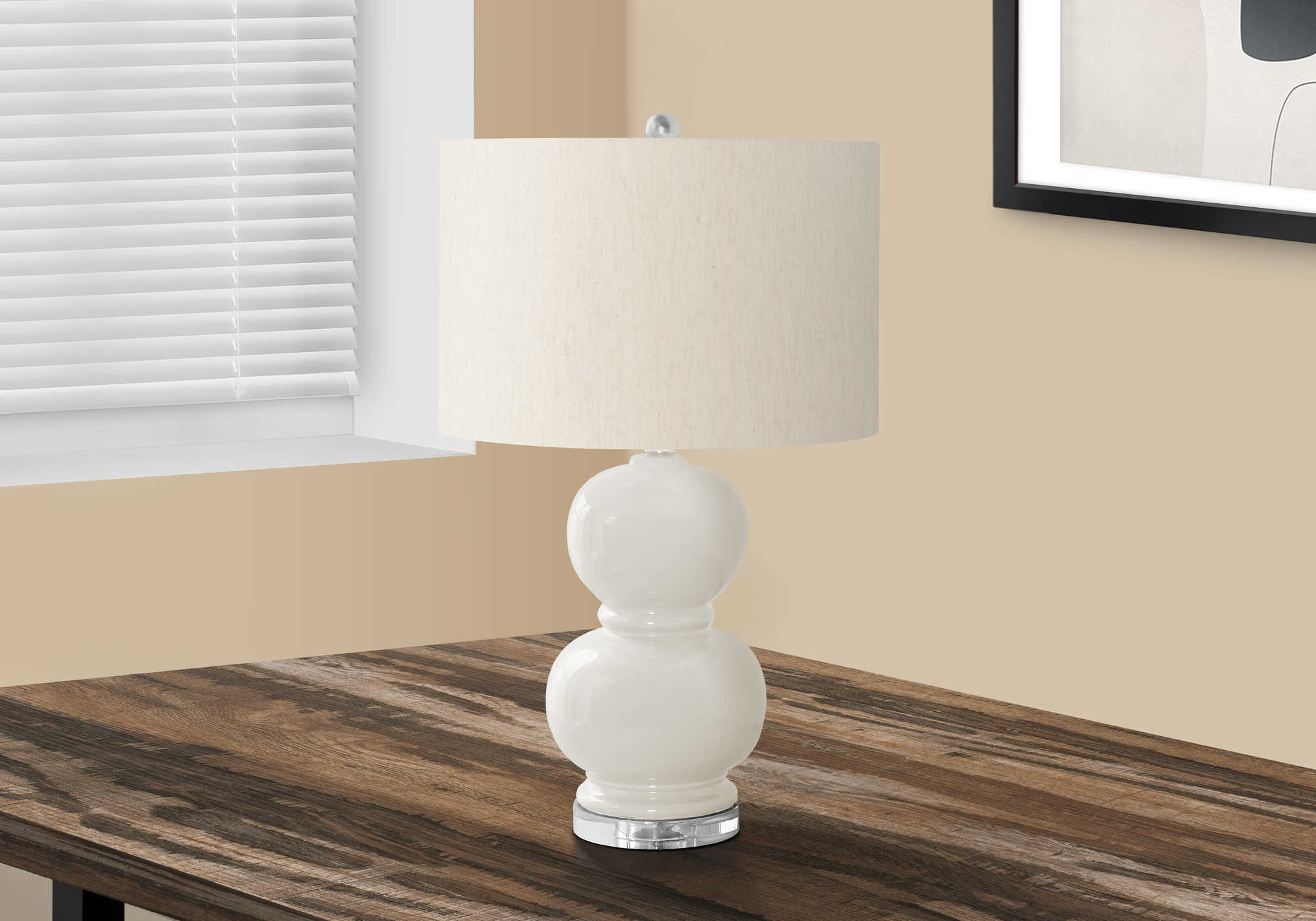 LIGHTING - 25"H TABLE LAMP CREAM CERAMIC / IVORY SHADE # I 9744