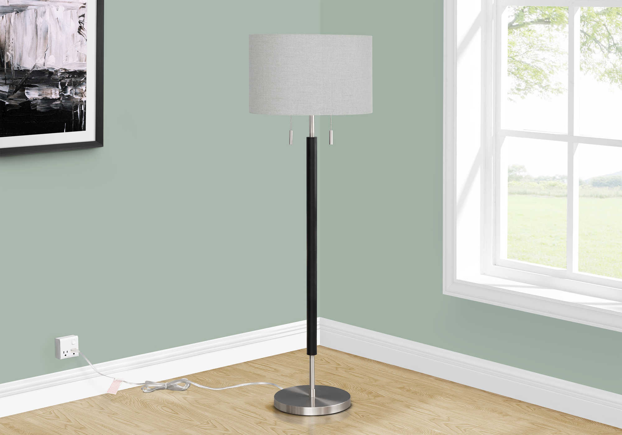 LIGHTING - 60"H FLOOR LAMP NICKEL METAL / GREY # I 9748