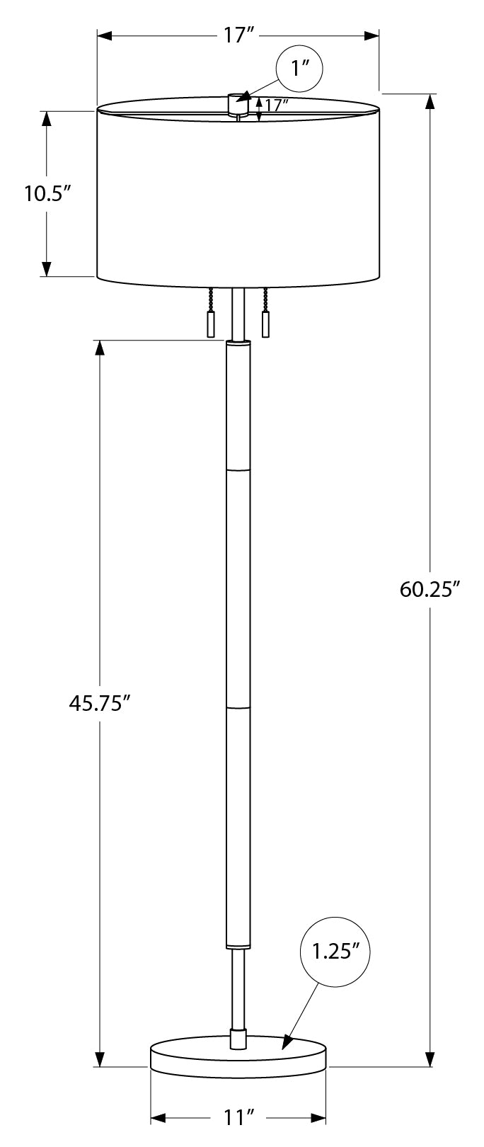 ÉCLAIRAGE - LAMPADAIRE 60"H MÉTAL NICKEL / GRIS # I 9748