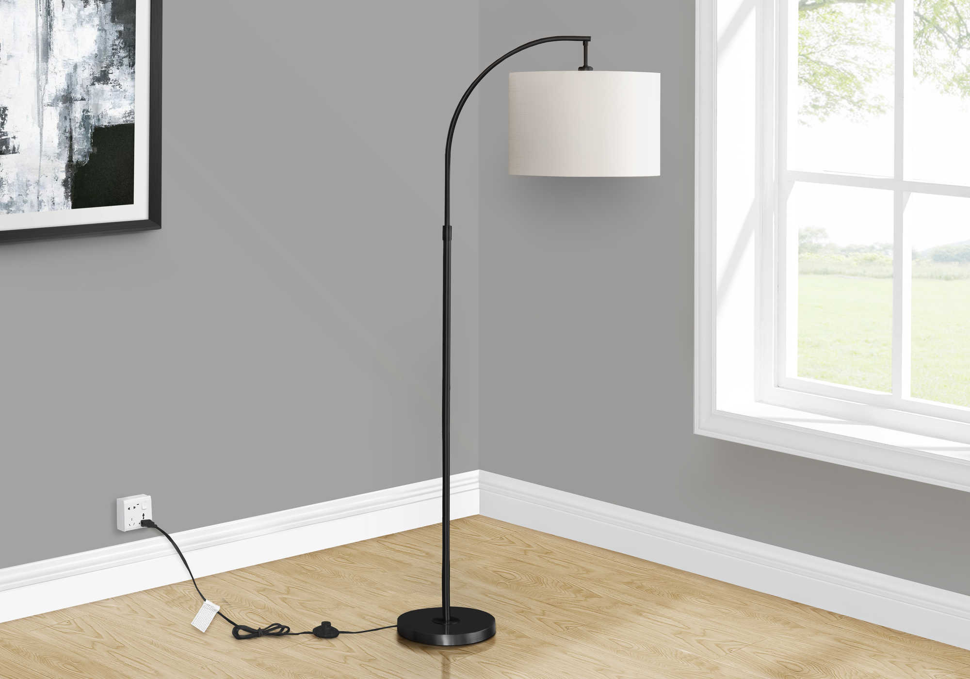 LIGHTING - 65"H ARC FLOOR LAMP BLACK METAL / IVORY # I 9749