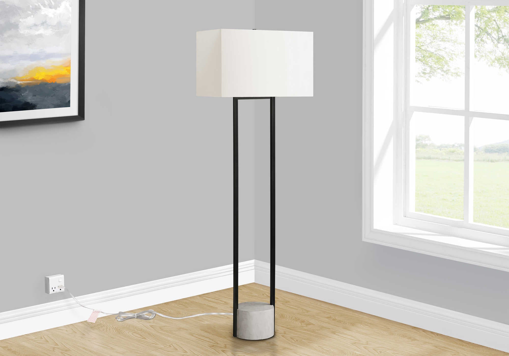 LIGHTING - 62"H FLOOR LAMP BLACK METAL / IVORY # I 9752