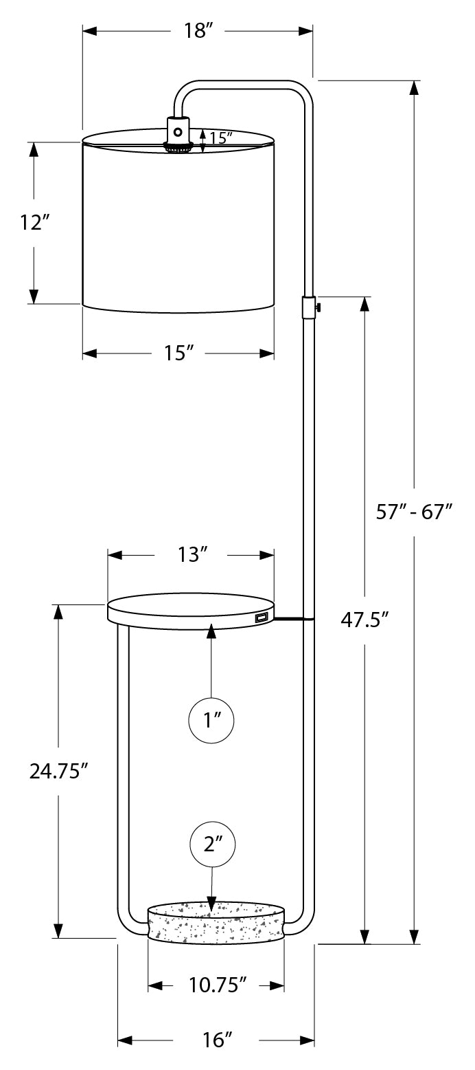 LIGHTING - 67"H FLOOR LAMP BLACK METAL / IVORY / USB # I 9753