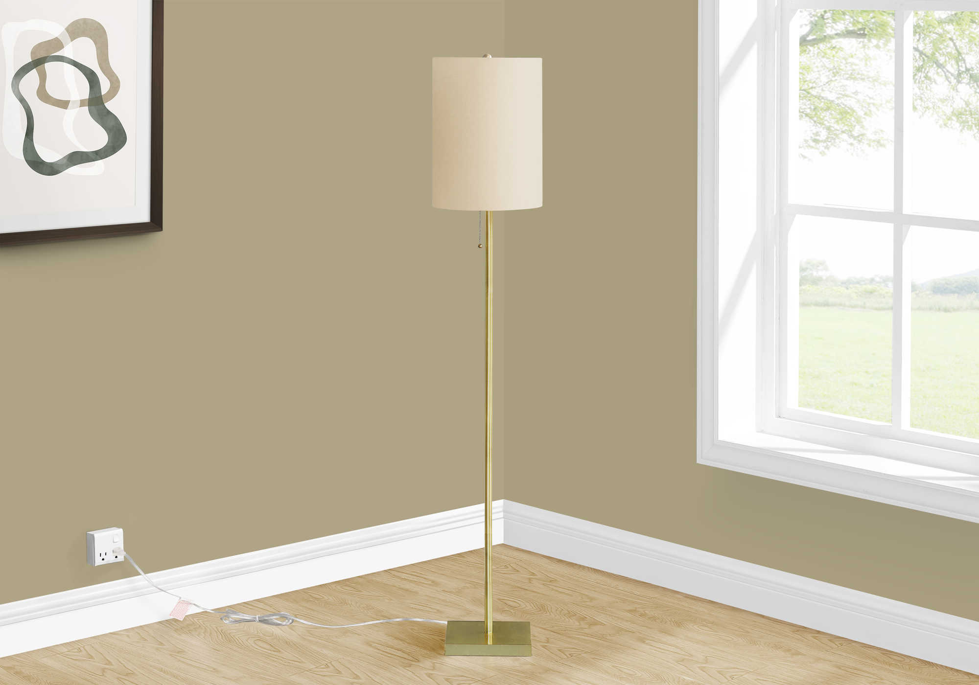 LIGHTING - 62"H FLOOR LAMP BRASS METAL / IVORY SHADE # I 9759