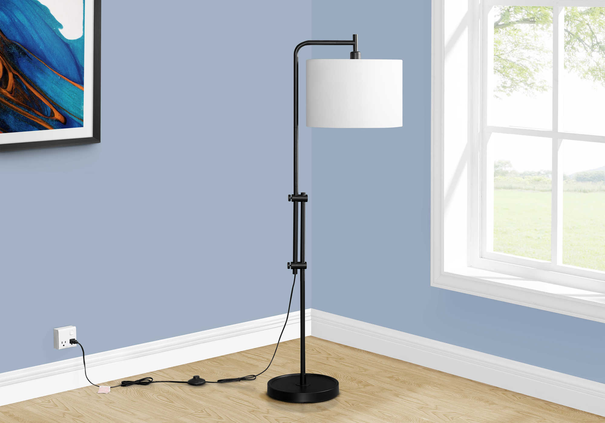 LIGHTING - 63"H FLOOR LAMP BLACK METAL / IVORY SHADE # I 9760