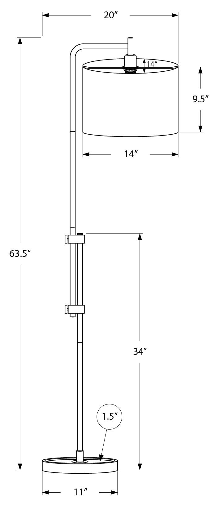 LUMINAIRE - LAMPADAIRE 63"H MÉTAL NOIR / ABAT-JOUR IVOIRE # I 9760