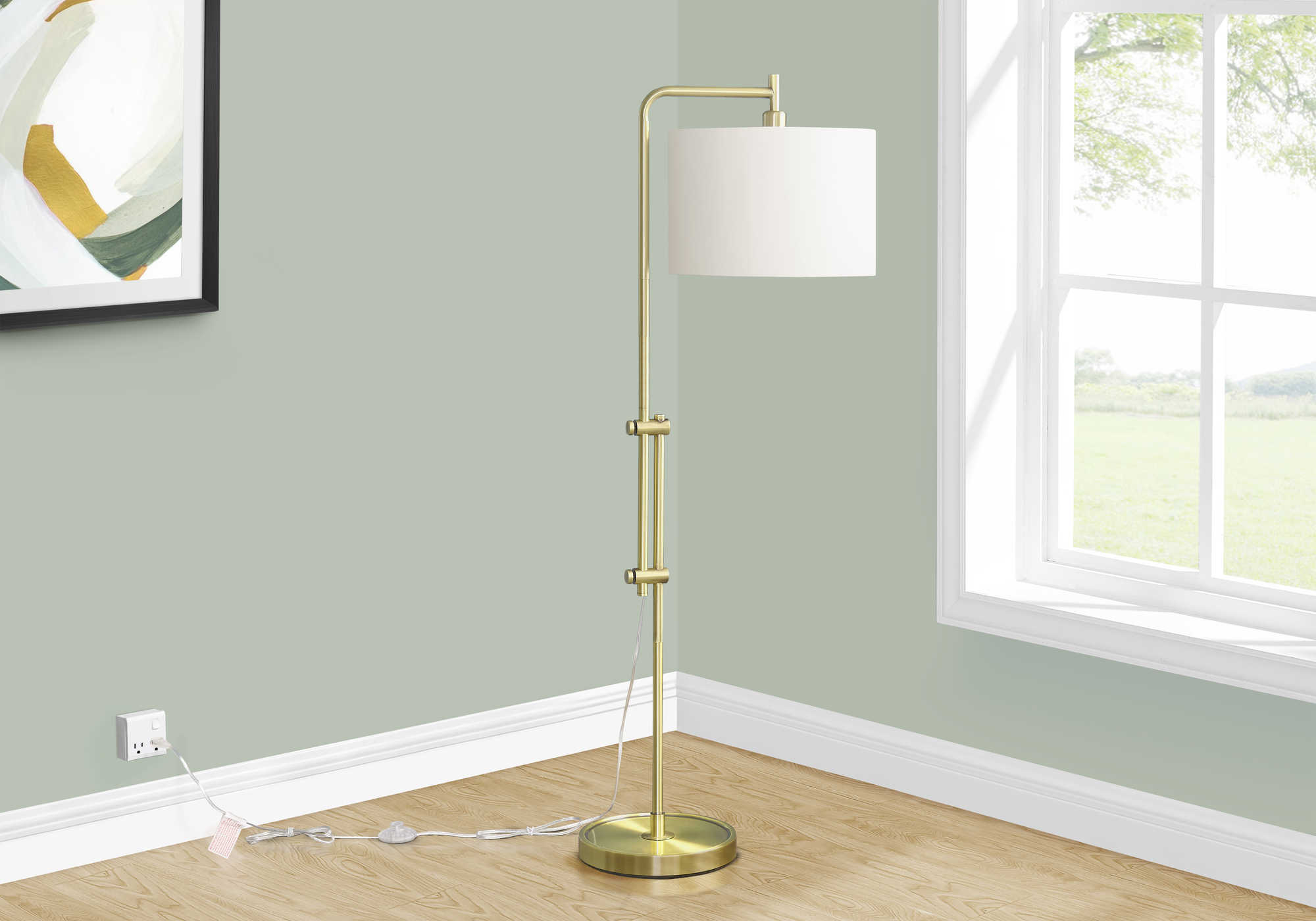 LIGHTING - 63"H FLOOR LAMP BRASS METAL / IVORY SHADE # I 9761