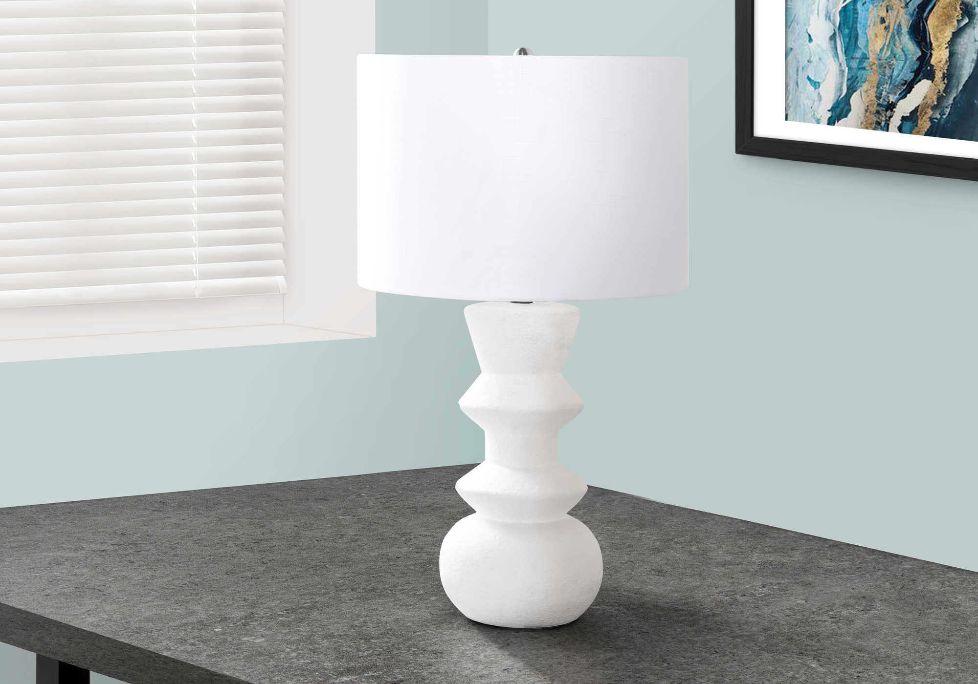 LIGHTING - 26"H TABLE LAMP CREAM CERAMIC / IVORY SHADE # I 9762