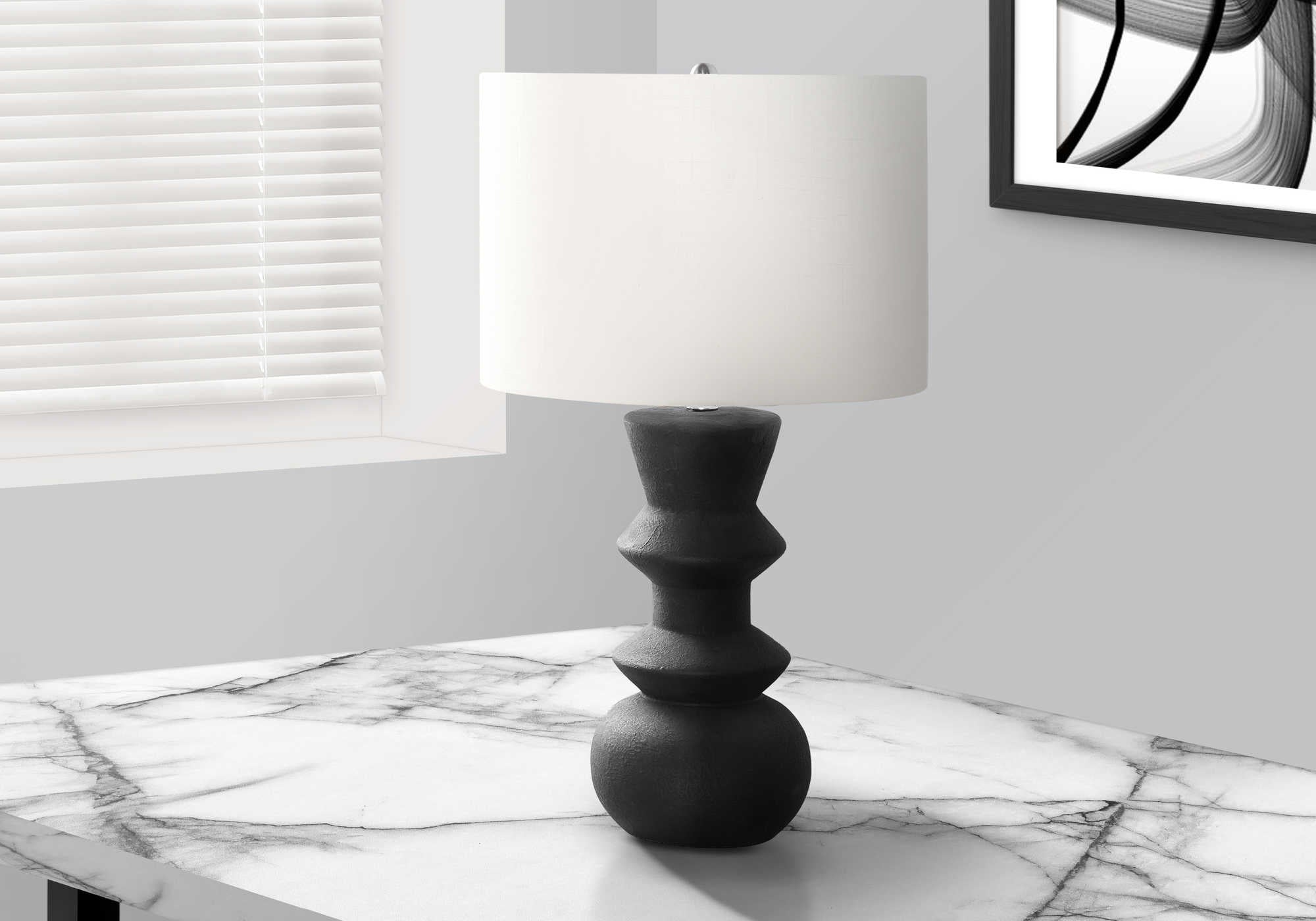 LIGHTING - 26"H TABLE LAMP BLACK CERAMIC / IVORY SHADE # I 9763