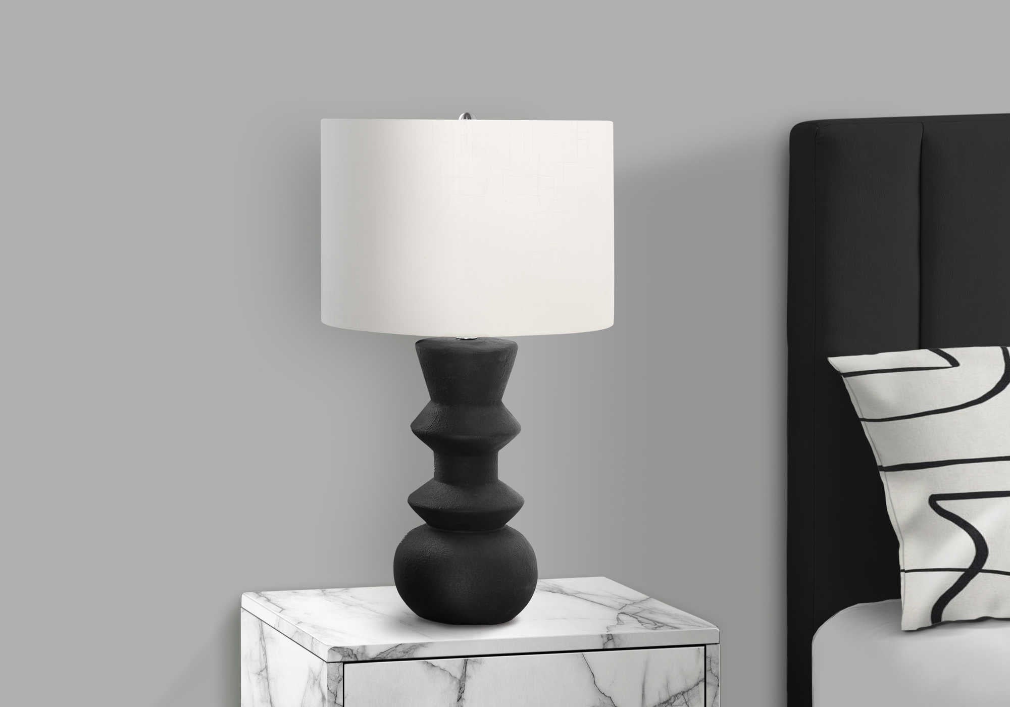 LIGHTING - 26"H TABLE LAMP BLACK CERAMIC / IVORY SHADE # I 9763