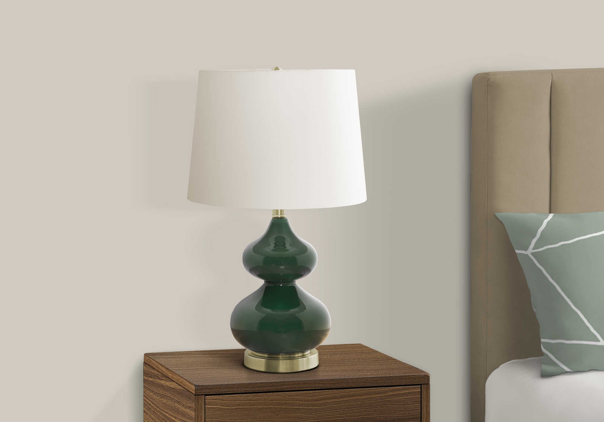 LIGHTING - 24"H TABLE LAMP GREEN GLASS / IVORY SHADE # I 9768