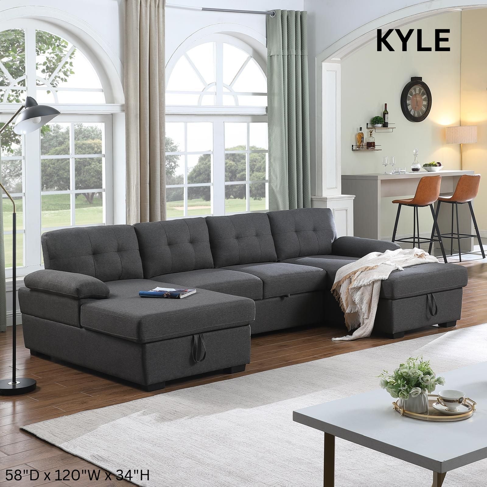 Kyle U-Shaped Sofa - Grey Fabric