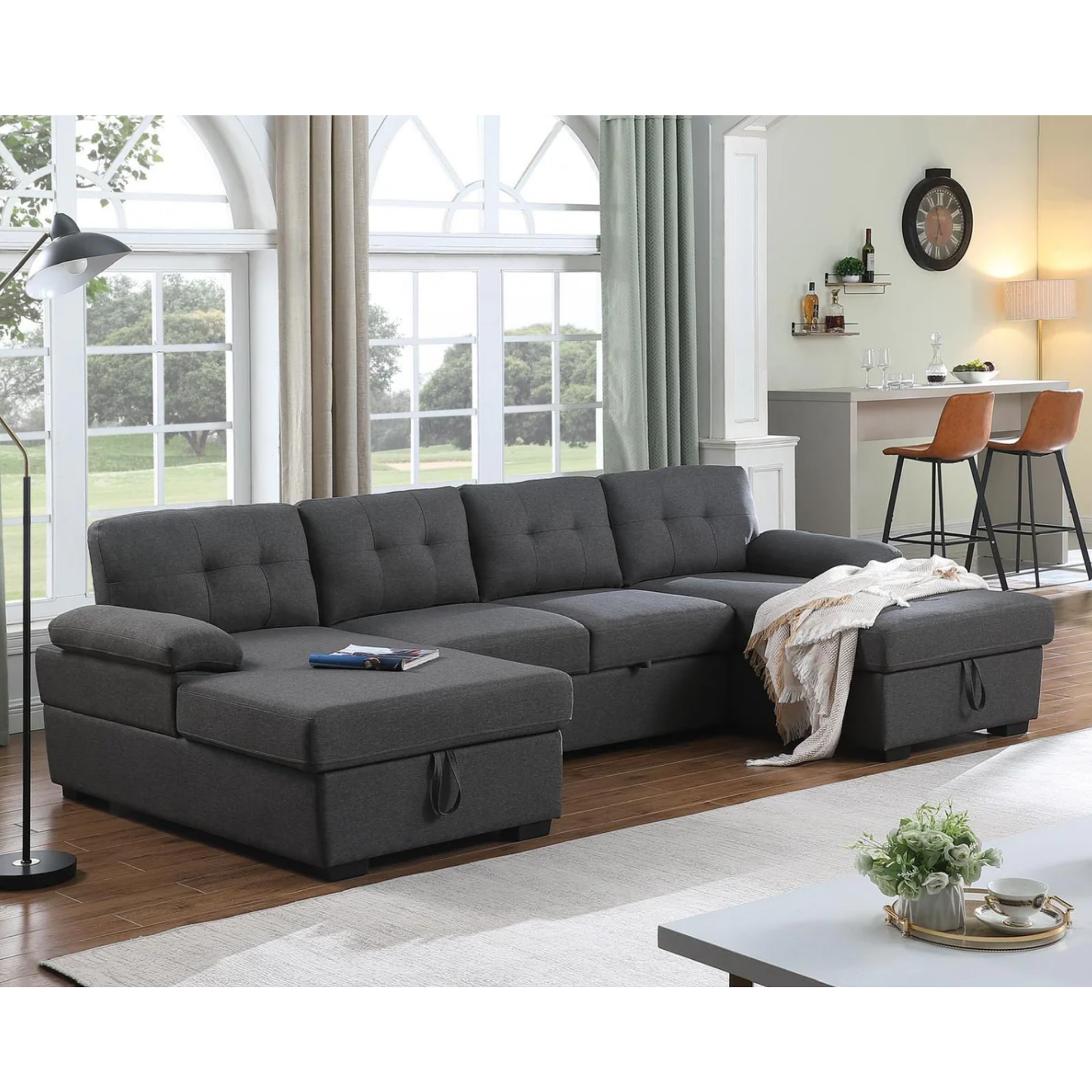 Kyle U-Shaped Sofa - Grey Fabric