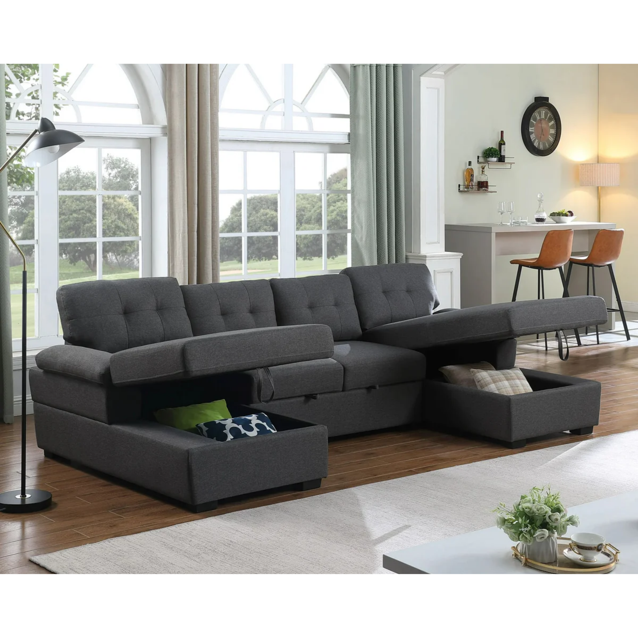 Kyle U-Shaped Sofa - Grey Fabric
