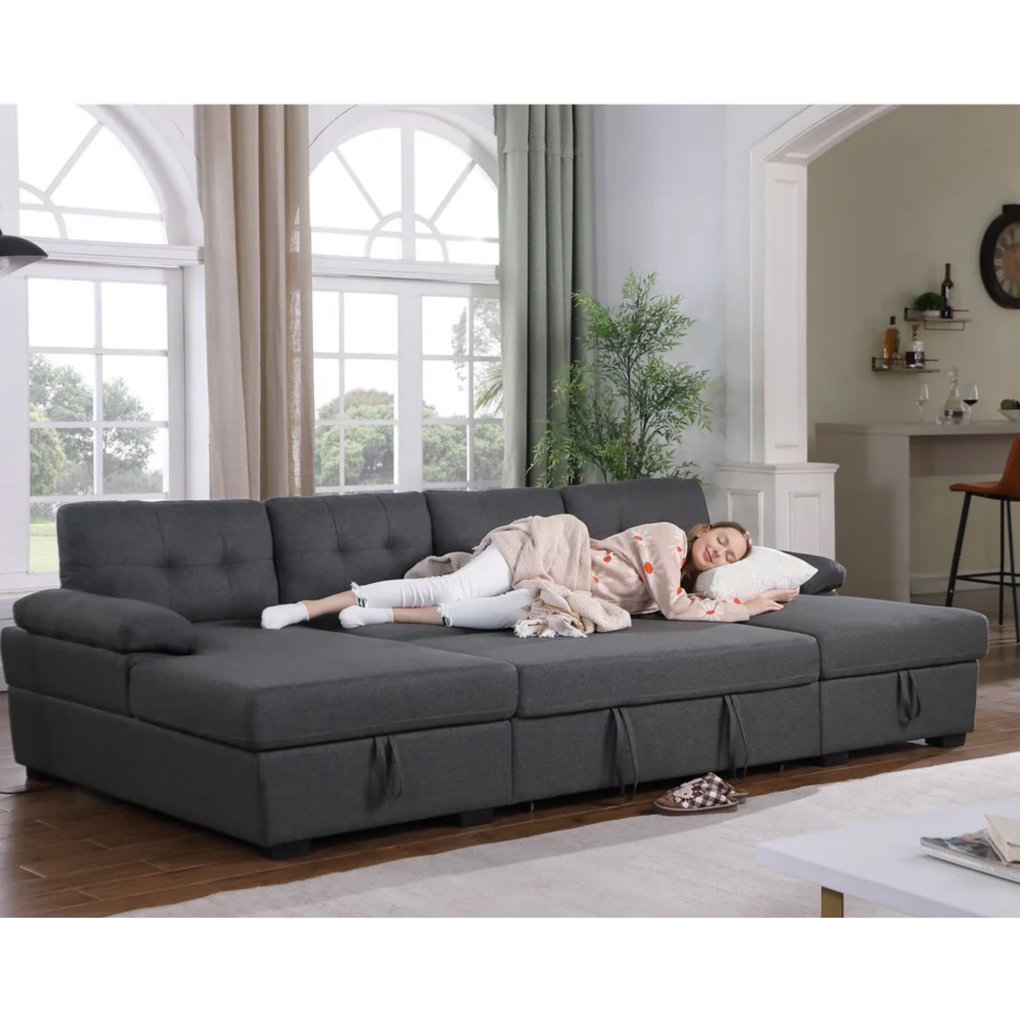 Kyle U-Shaped Sofa - Grey Fabric