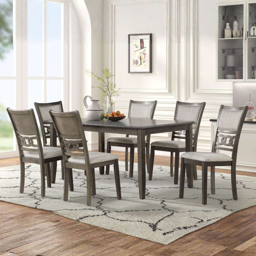 Westwood – Ensemble de salle à manger – Finition grise / Assises en tissu noir