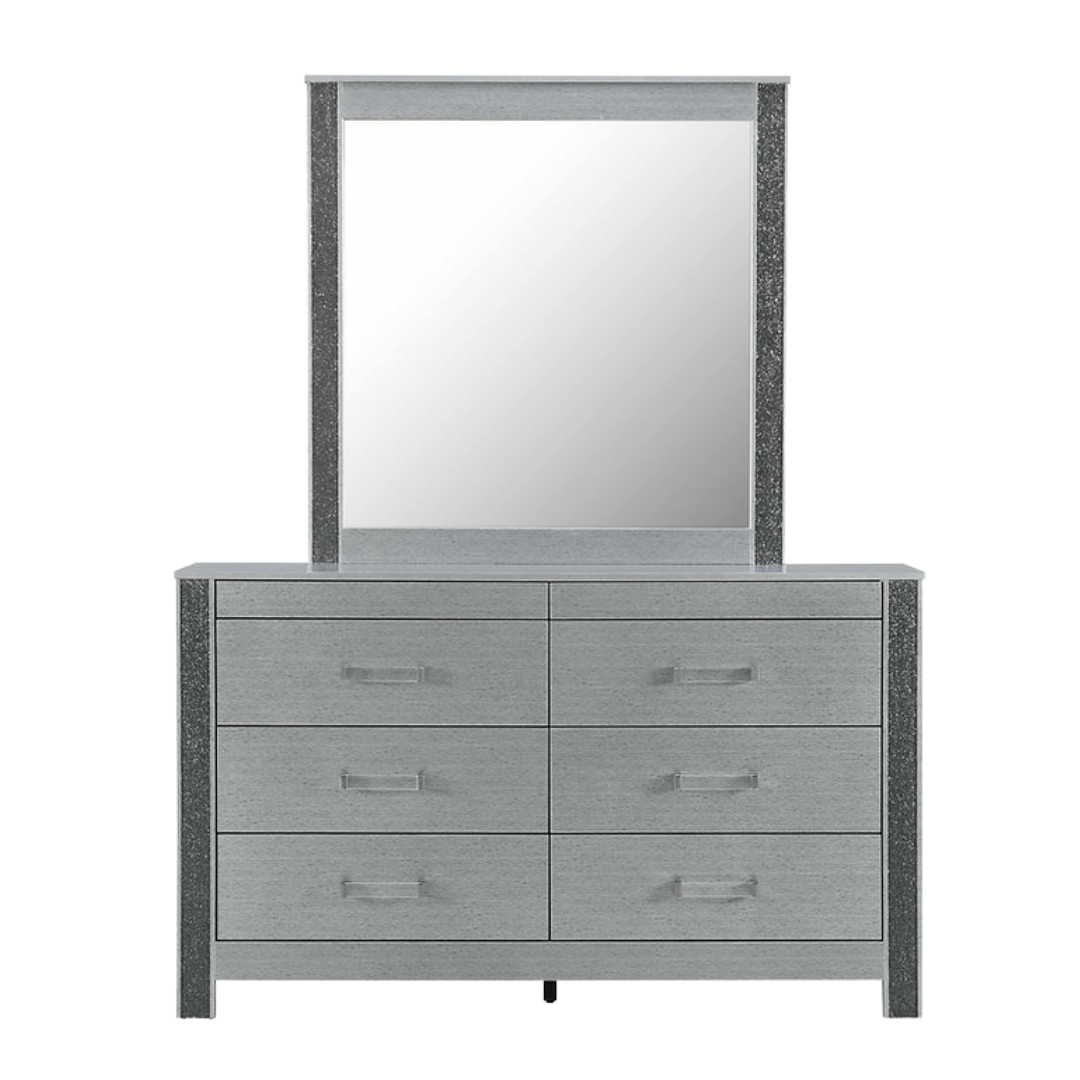 Celestia – Commode 6 tiroirs avec miroir – Cristal argenté