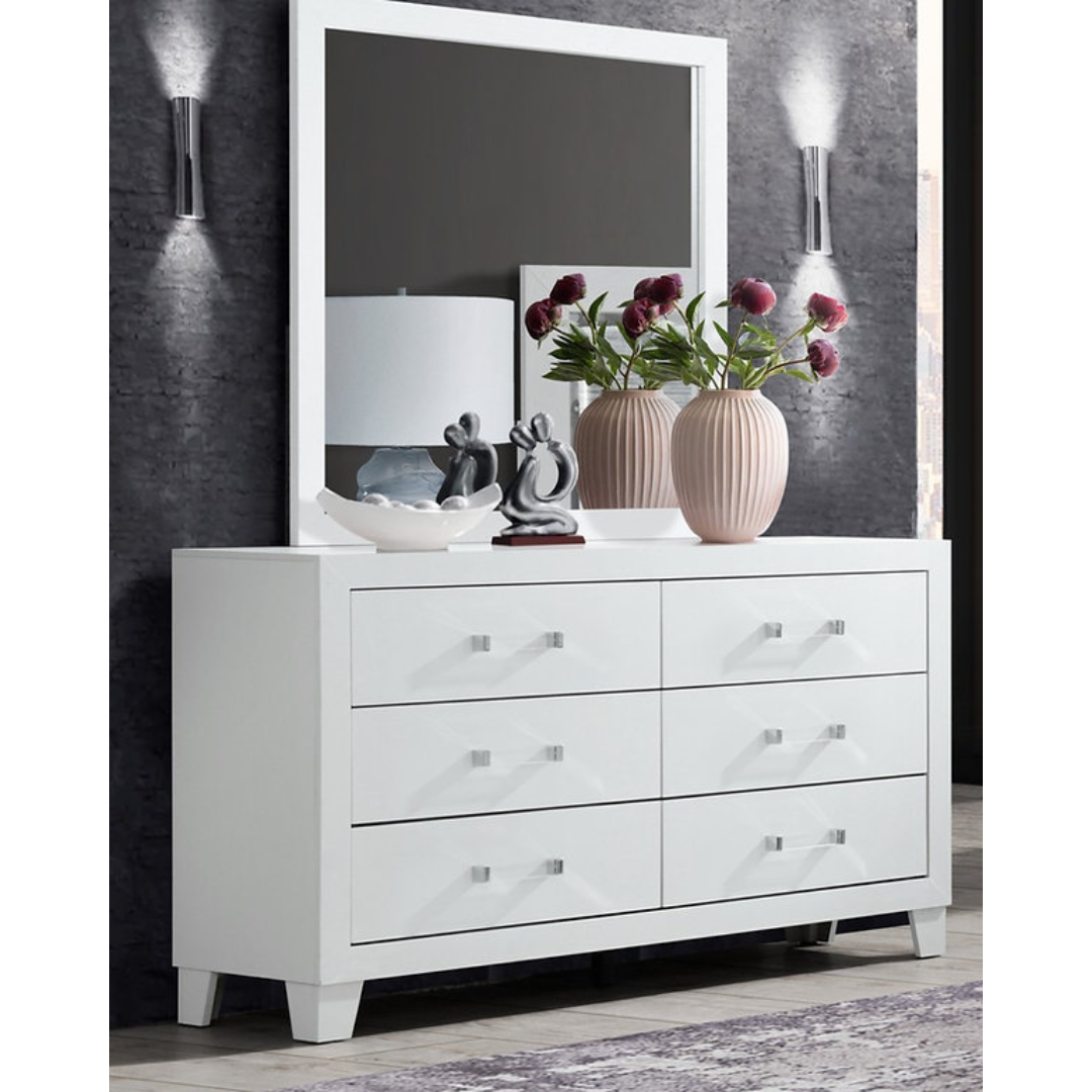 Ivoria – Commode 6 tiroirs avec miroir – Blanche