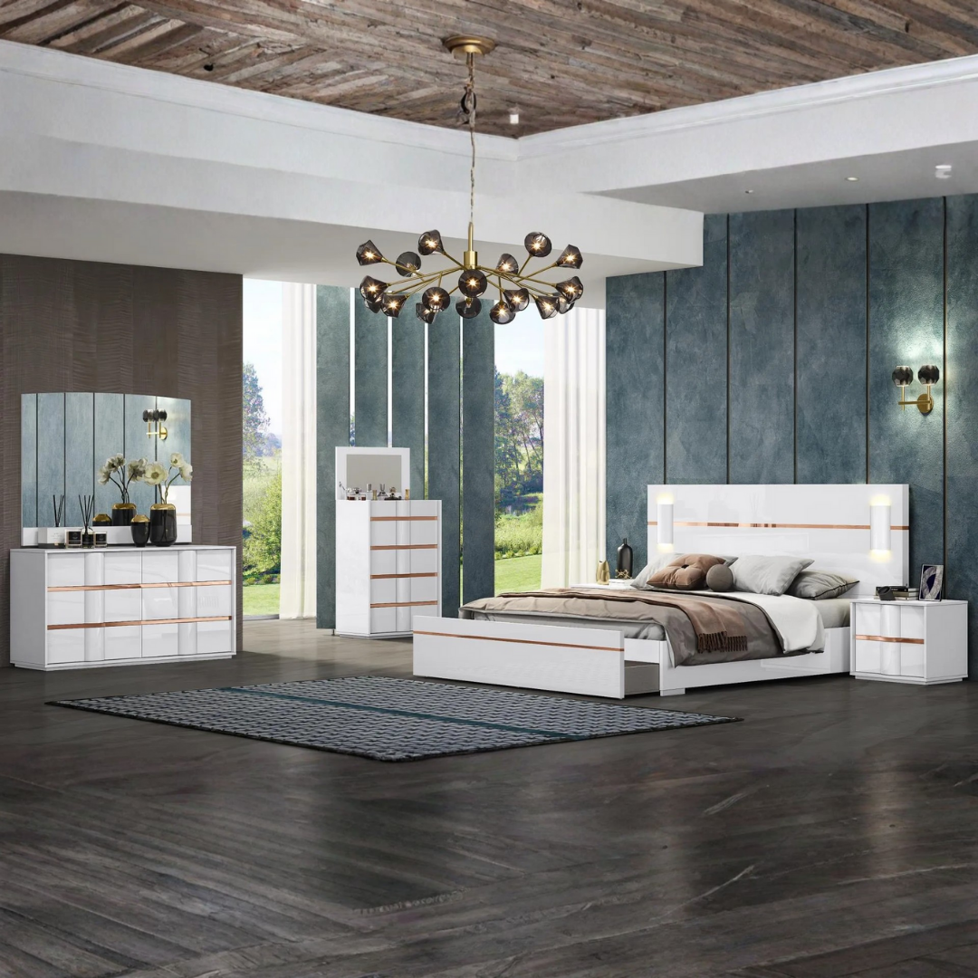 Lumira – Bedroom Set – King – White/Gold