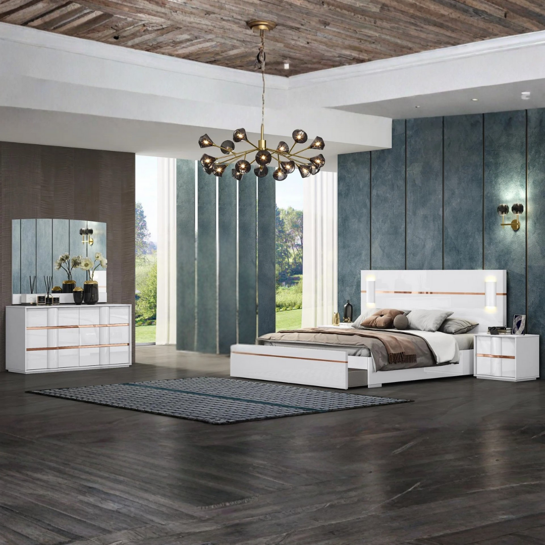 Lumira – Ensemble de chambre à coucher – King – Blanc/Or