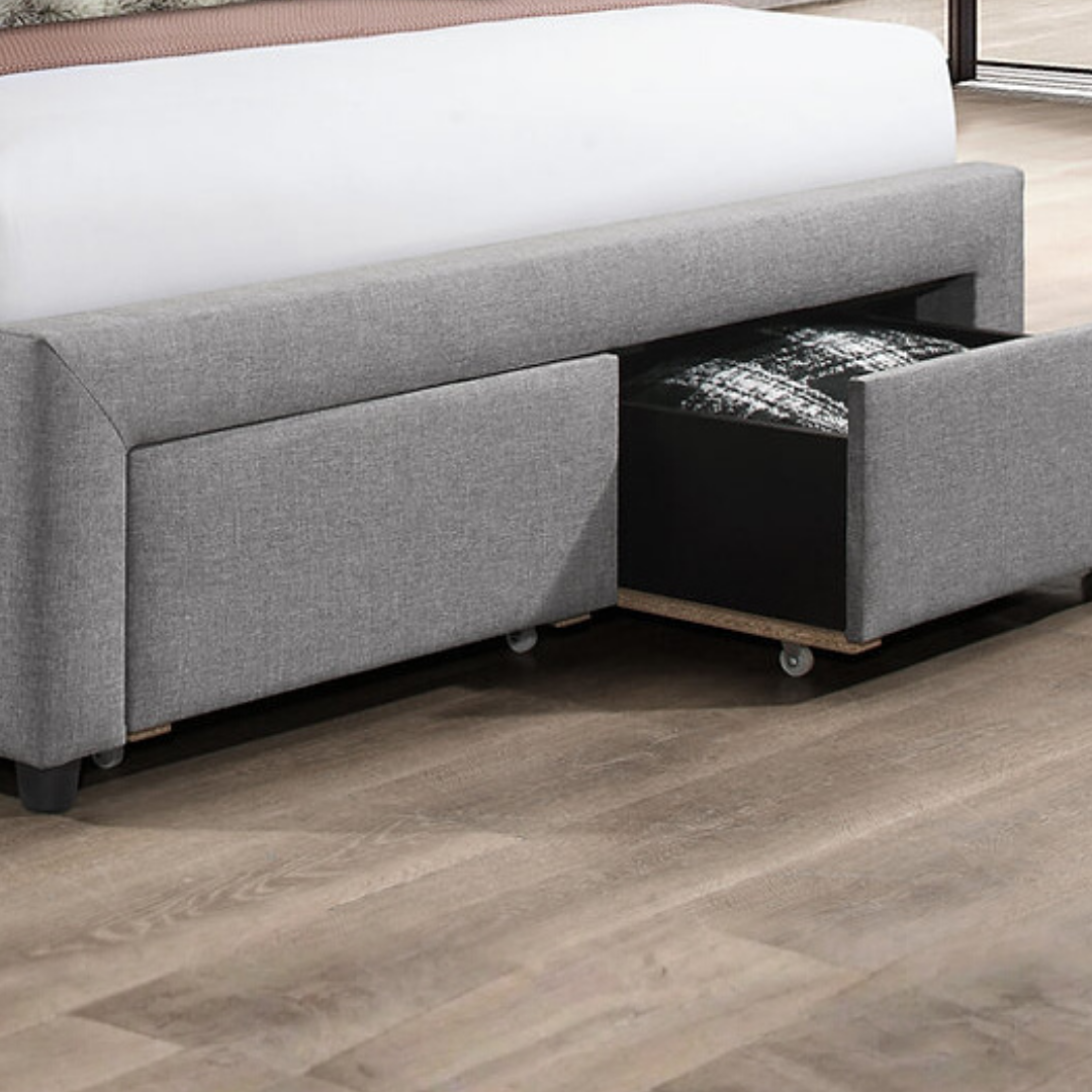 Lunver – Lit double – Tissu (Gris)