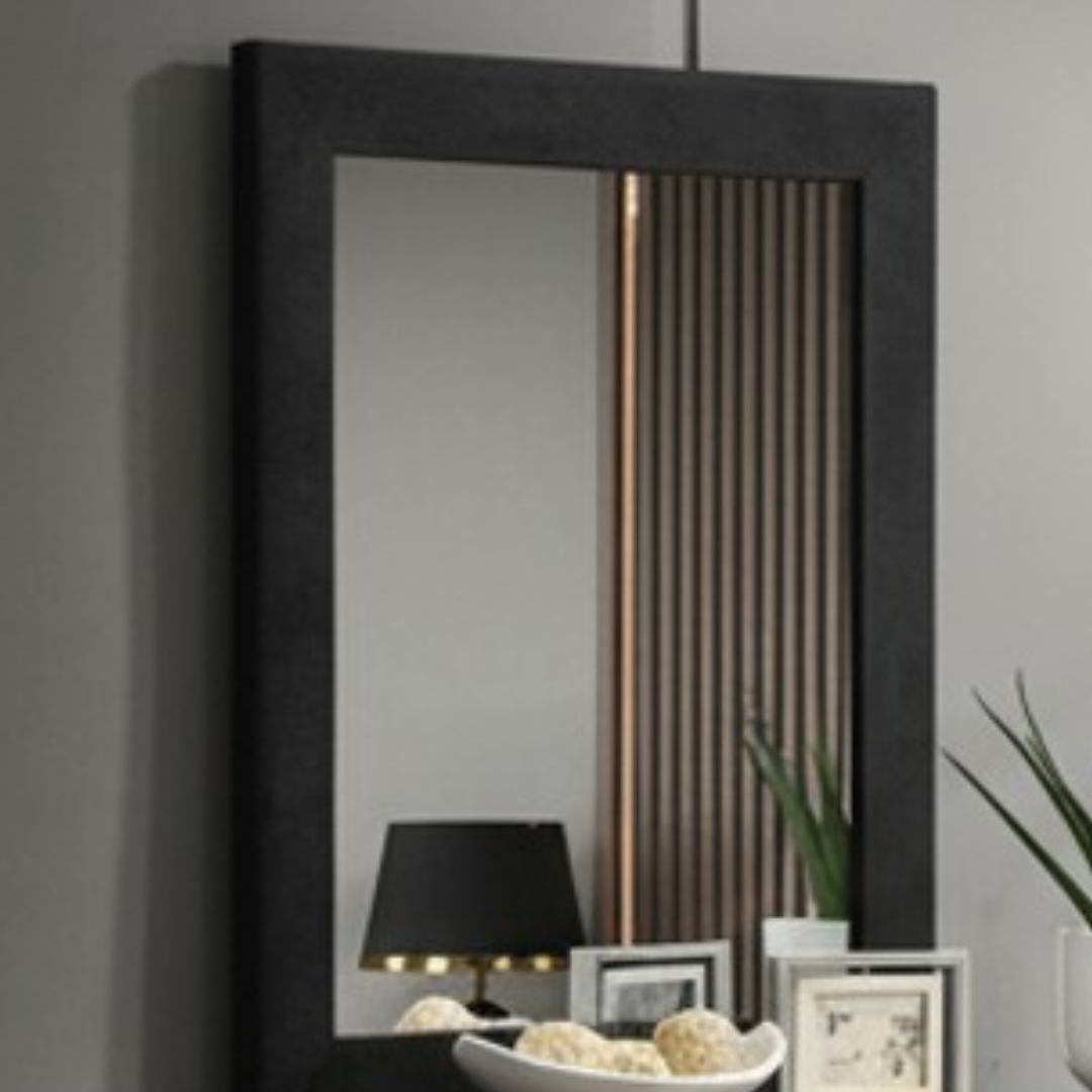 Commode Velora 6 tiroirs velours noir avec miroir et pattes dorées – style glamour – Bonito Montréal