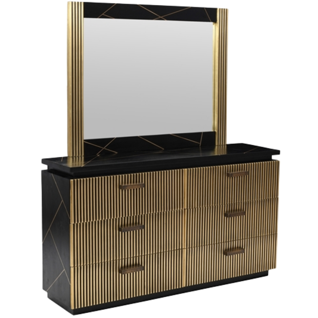 Ensemble chambre queen Marquess 6 pièces noir or brossé bois de manguier massif – Bonito Montréal