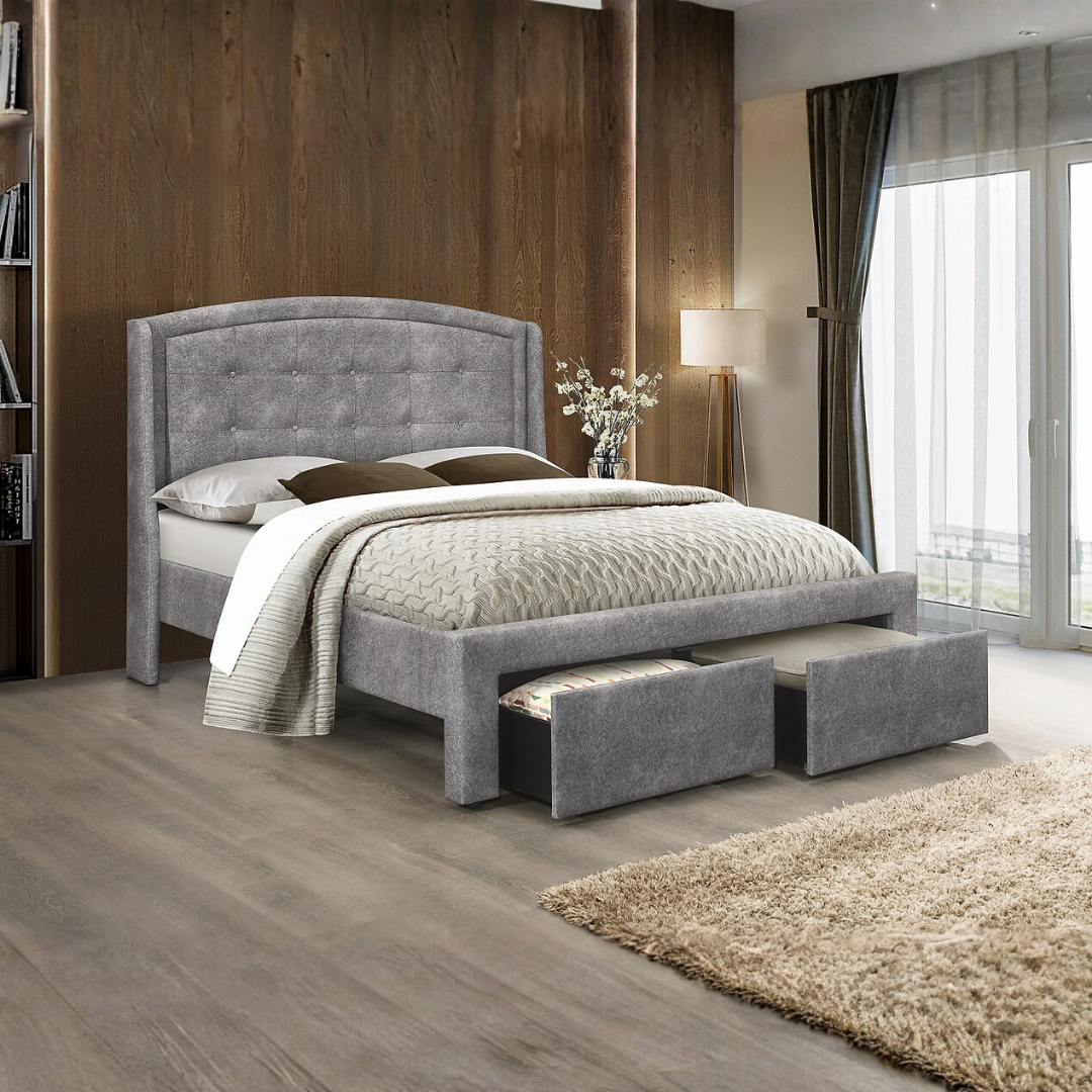 Mavren – Lit double – Tissu (Gris)