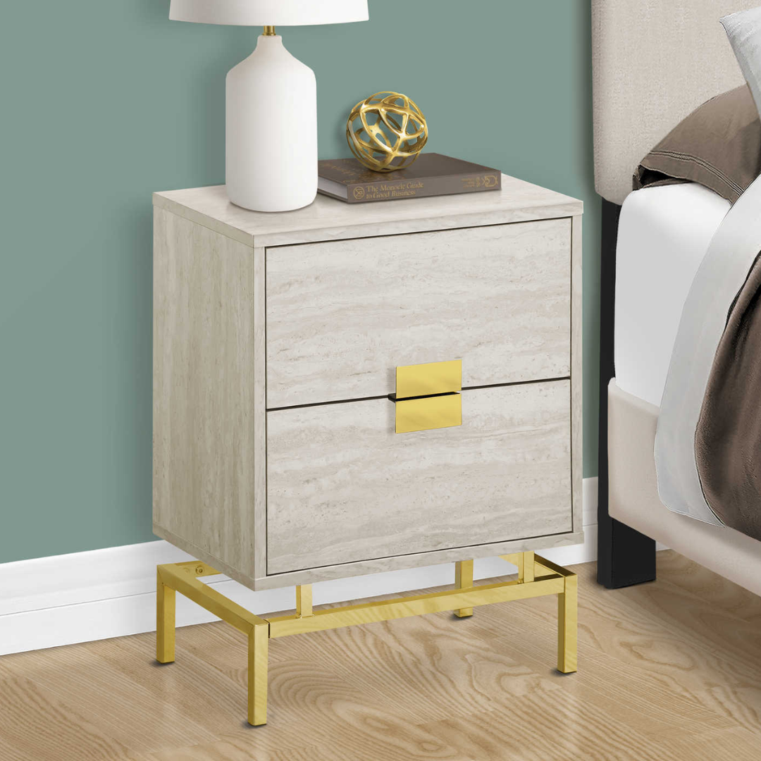 Moderna – Table de chevet – Marbre beige / Métal doré