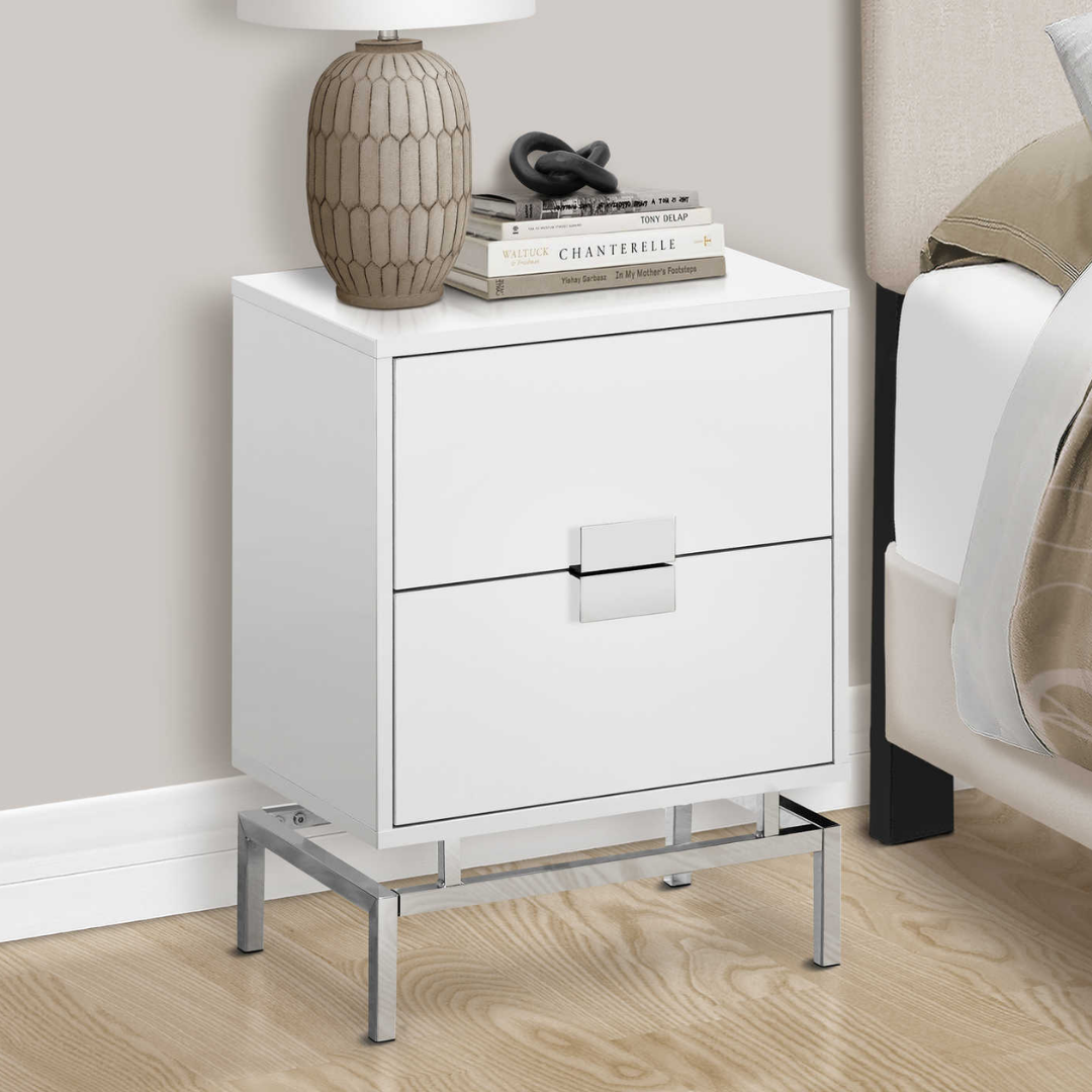 Moderna – Night Stand – White / Silver Metal