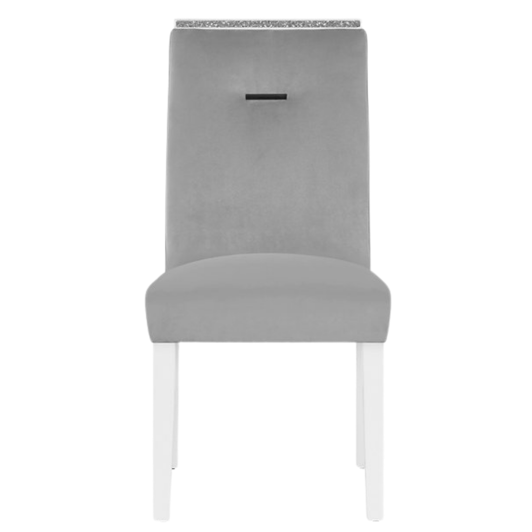 Verona – Ensemble de salle à manger – Blanc laqué / Velours gris