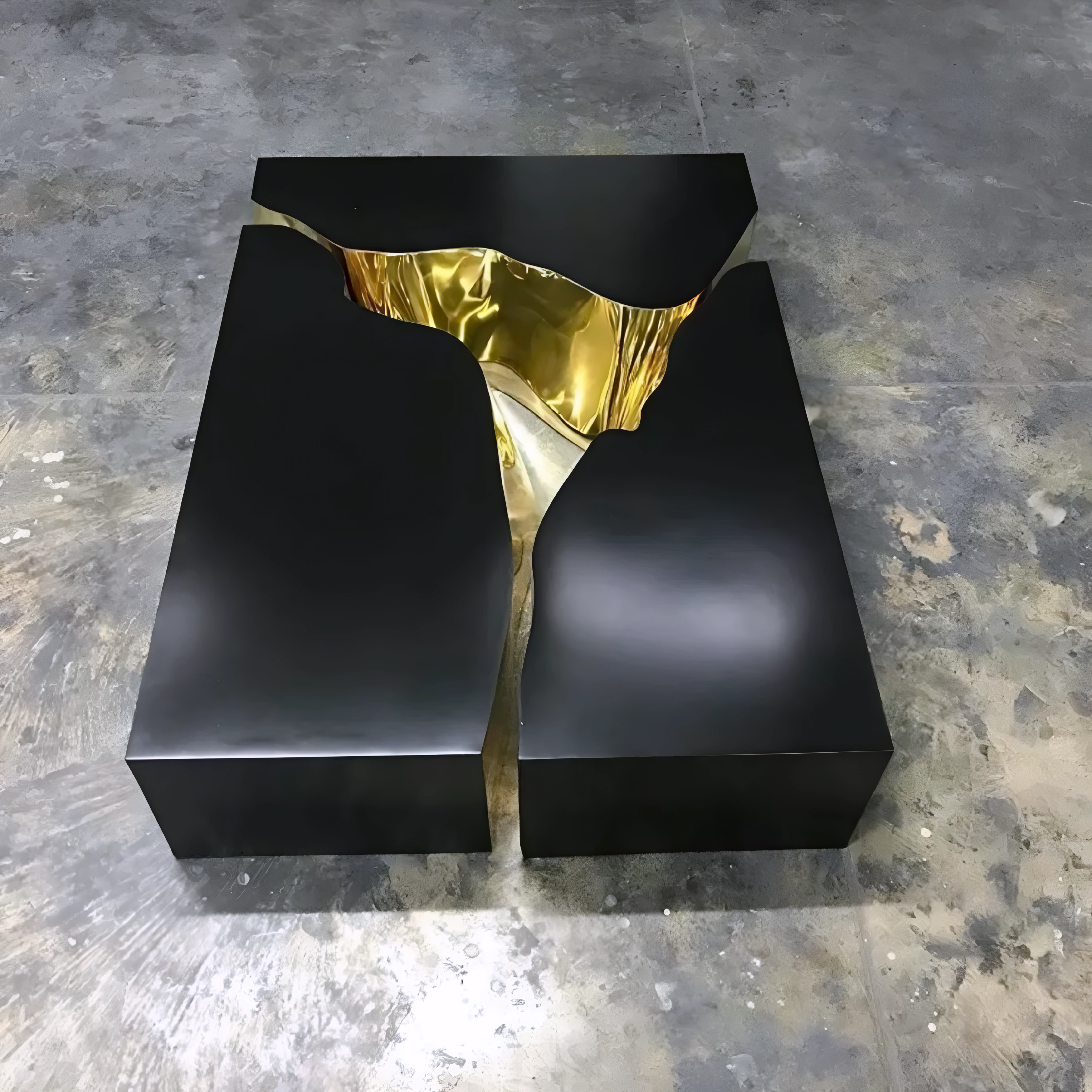 Quorvian – Table basse modulaire en verre noir – Détails dorés