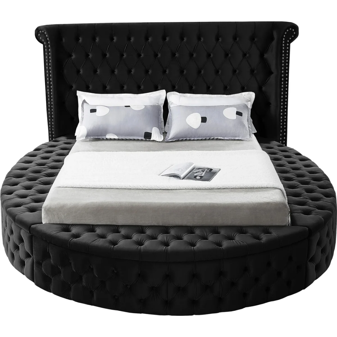 Ravion – Queen Bed – Velvet (Black)