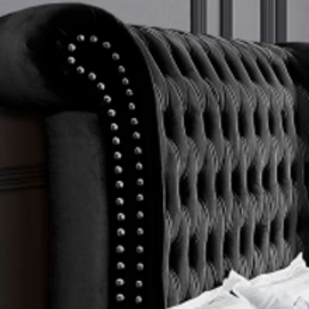 Ravion – Queen Bed – Velvet (Black)