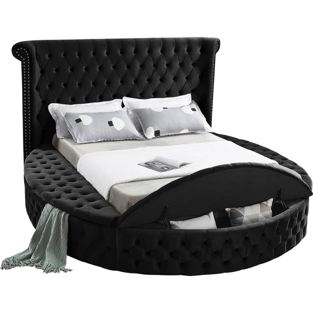 Ravion – Queen Bed – Velvet (Black)