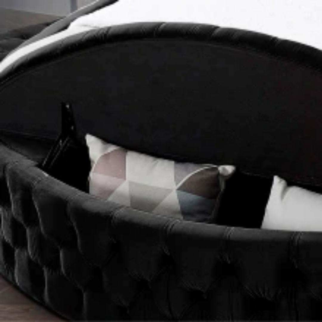 Ravion – Queen Bed – Velvet (Black)