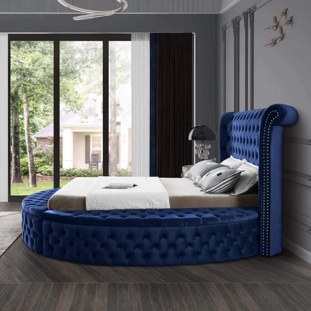 Ravion – Queen Bed – Velvet (Blue)