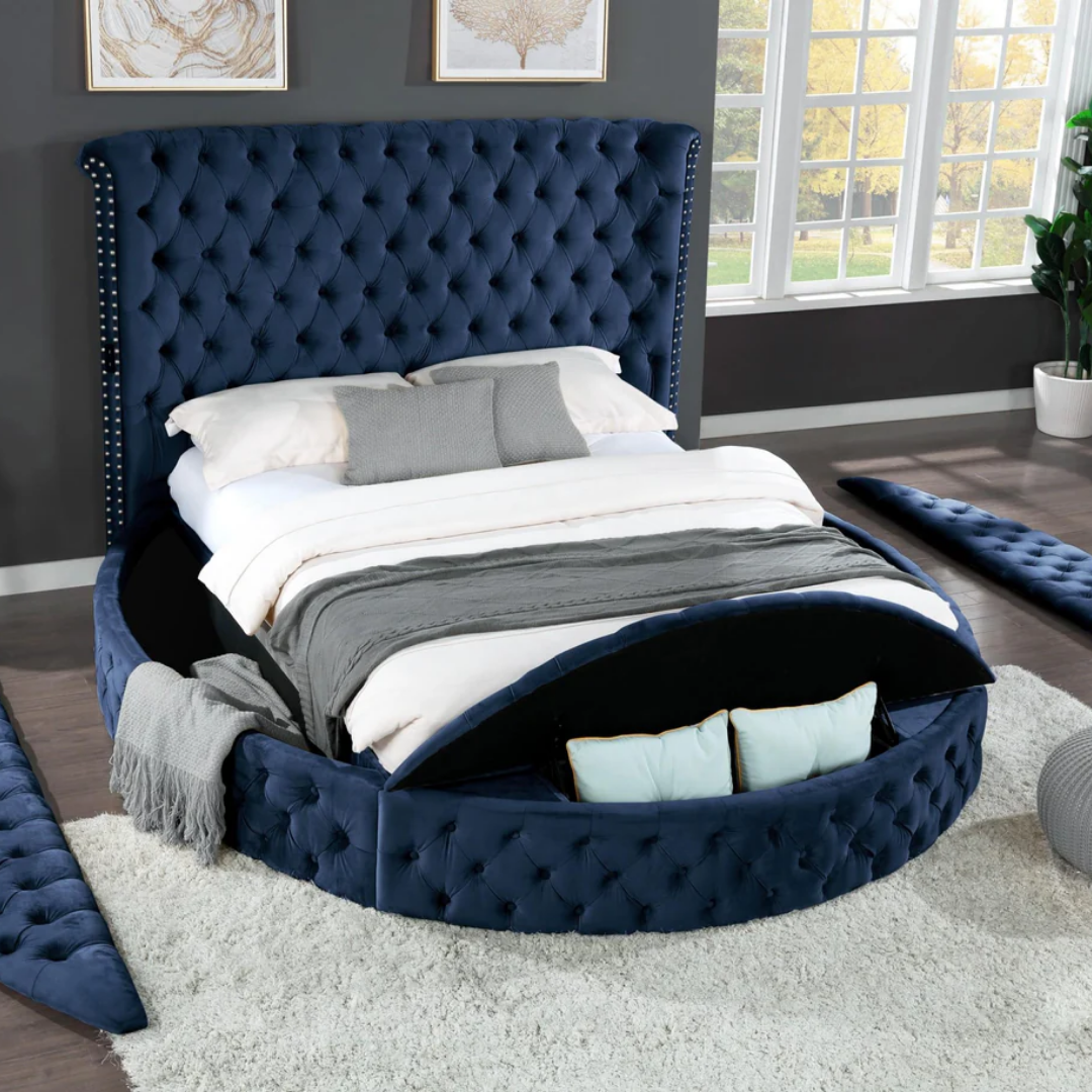 Ravion – Queen Bed – Velvet (Blue)