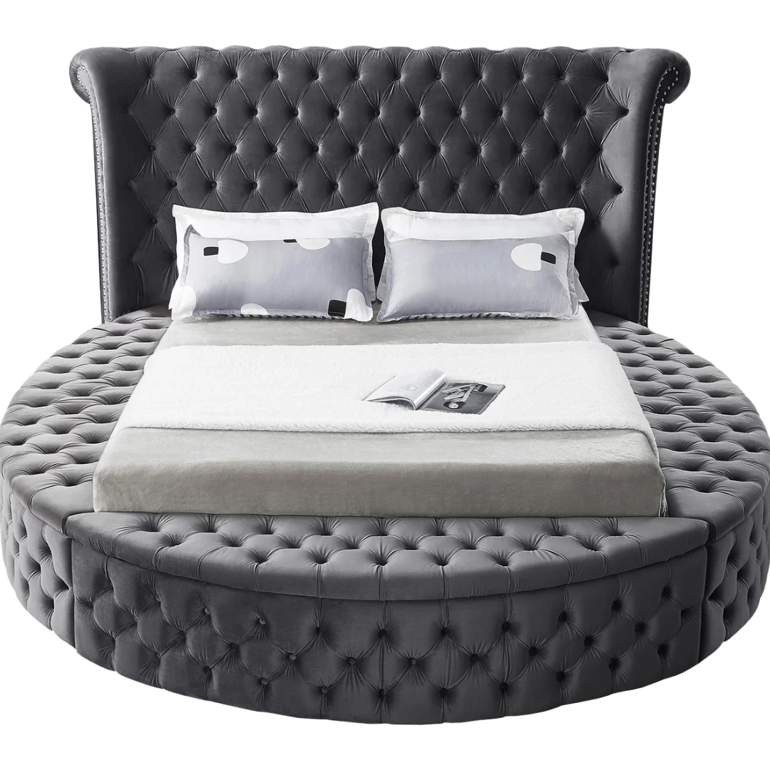 Ravion – Queen Bed – Velvet (Grey)