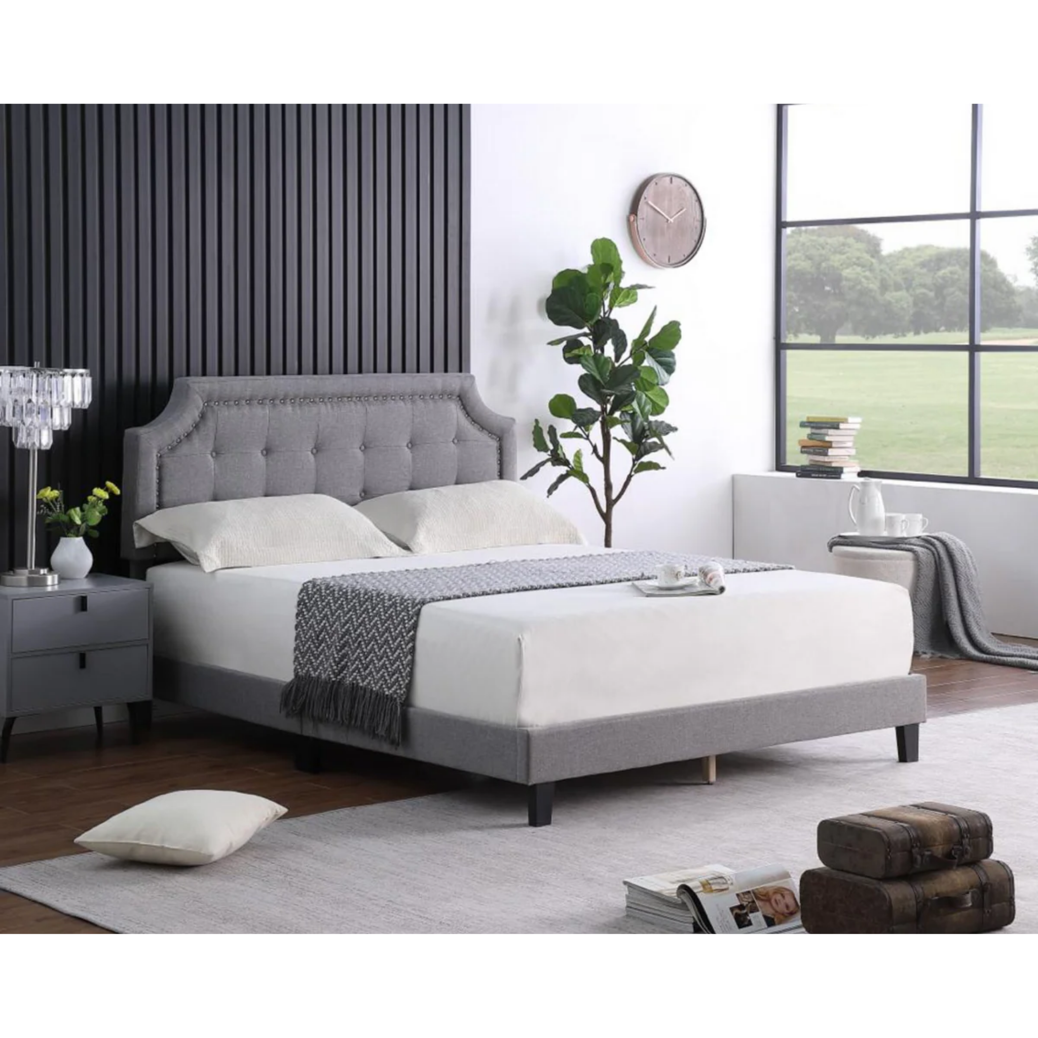 Lit King Size - RAYAN - Cadre de lit en tissu rembourré