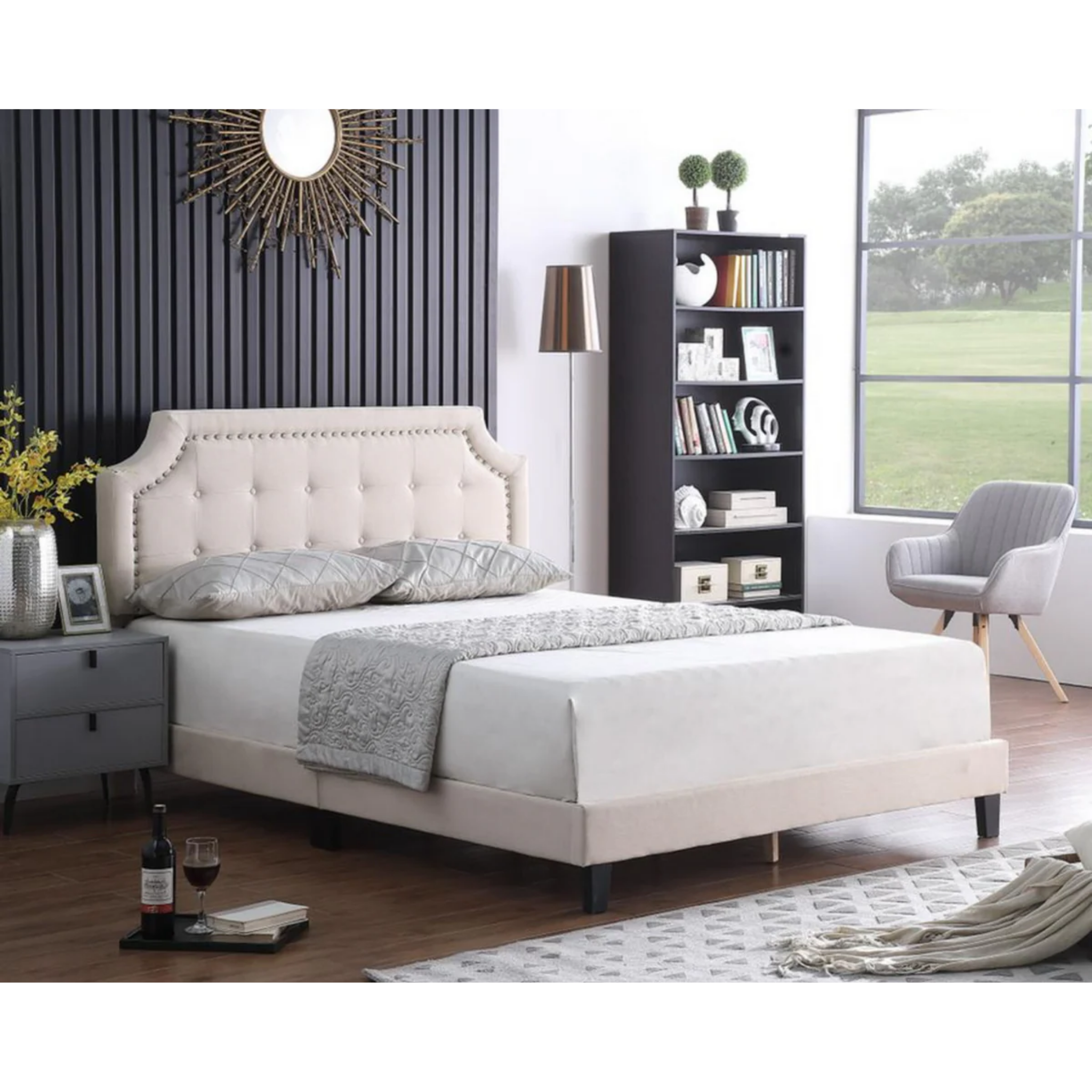 Lit King Size - RAYAN - Cadre de lit en tissu rembourré