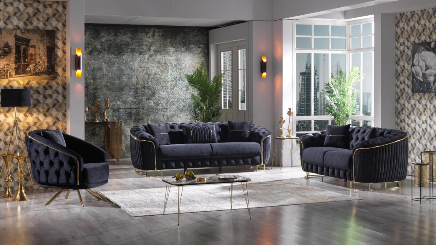 ROSA - 3-Piece Velvet Sofa Set