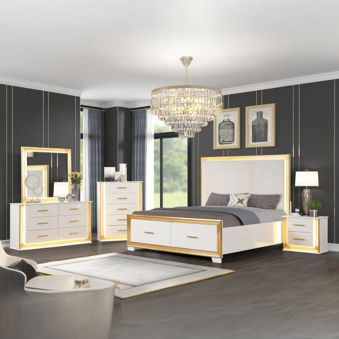 Rosaluxe – Bedroom Set – Queen – White/Rose Gold