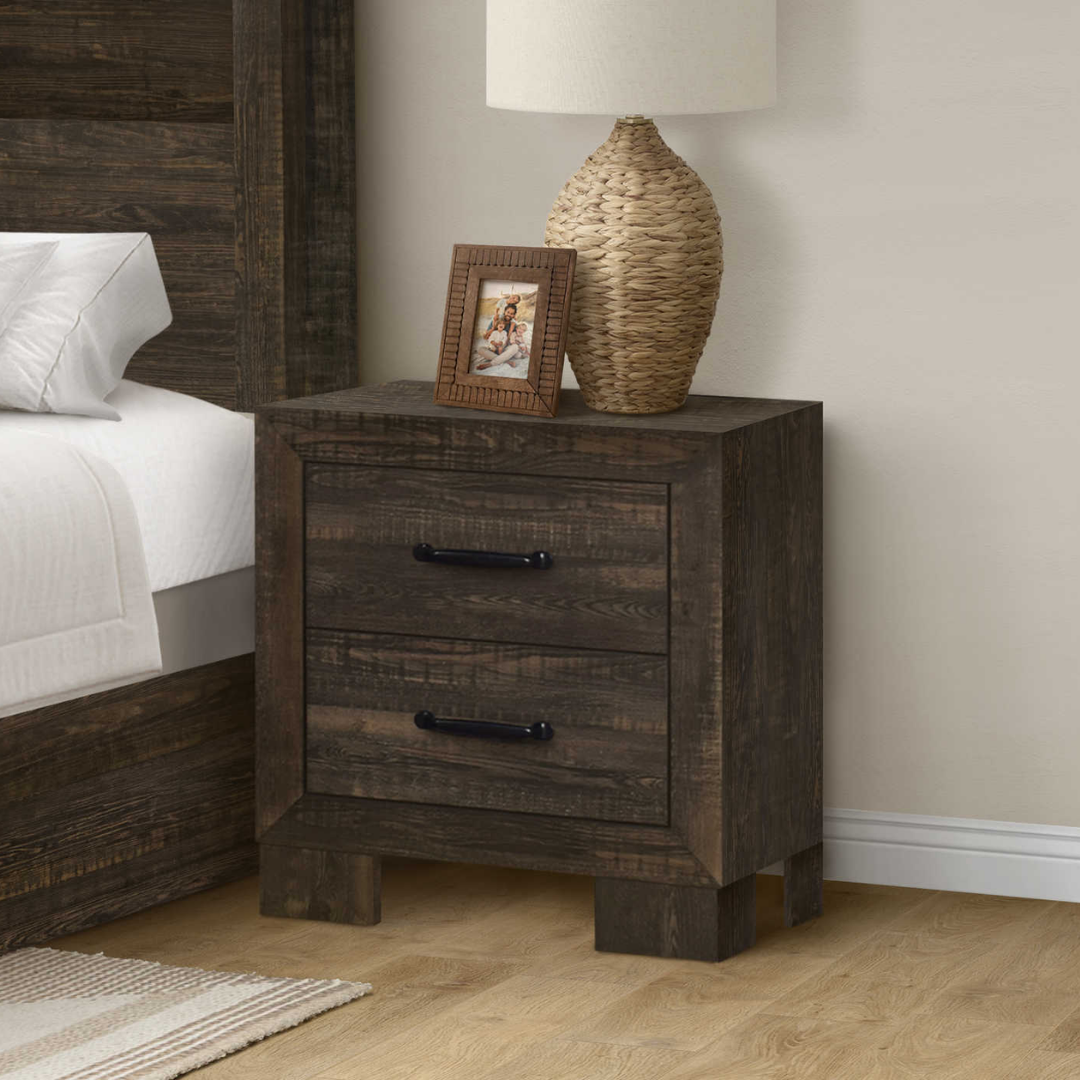Ensemble chambre Rustello grand lit 6 pièces chêne rustique style farmhouse avec commode miroir et tables de chevet – Bonito Montréal