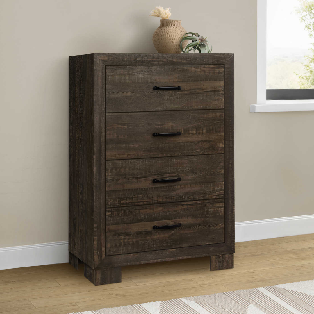 Ensemble chambre Rustello grand lit 6 pièces chêne rustique style farmhouse avec commode miroir et tables de chevet – Bonito Montréal