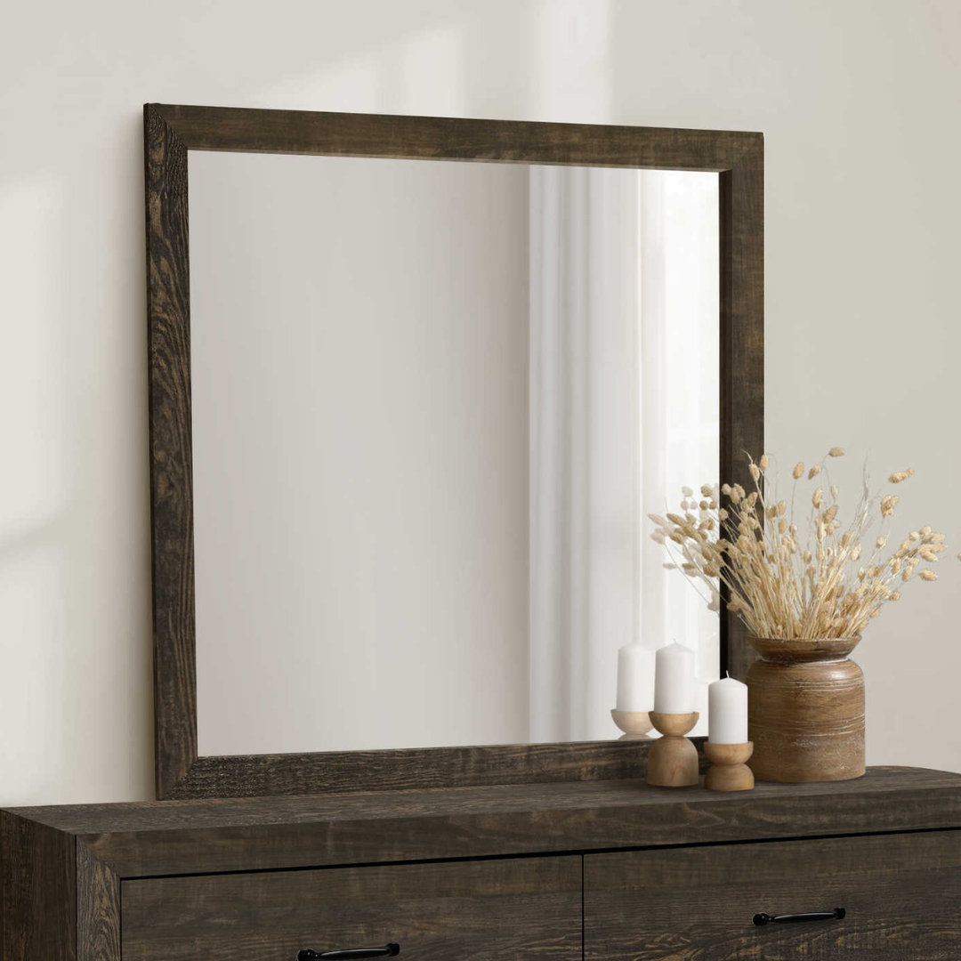 Ensemble chambre Rustello grand lit 6 pièces chêne rustique style farmhouse avec commode miroir et tables de chevet – Bonito Montréal