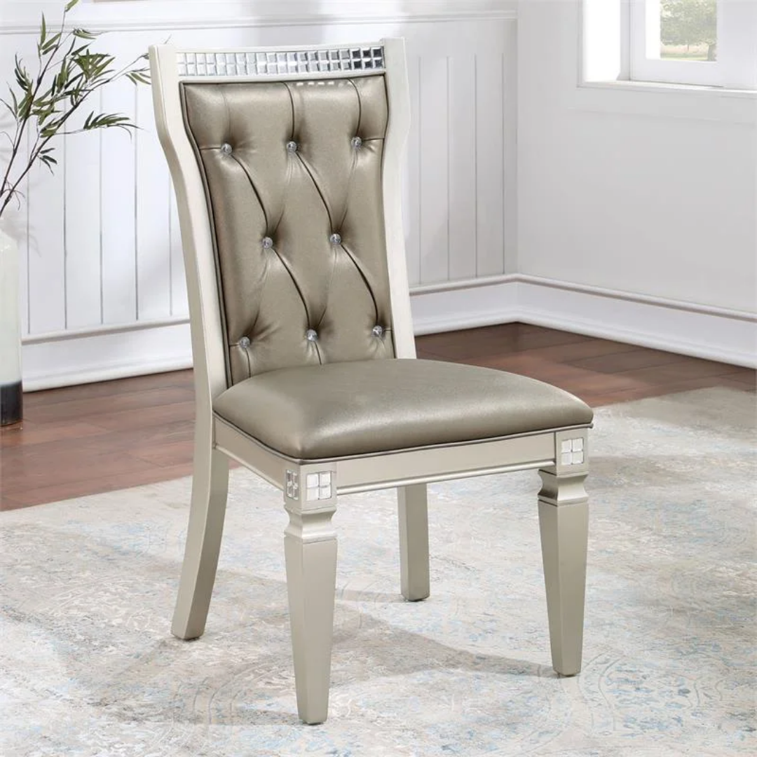 Atlas Rectangle – Ensemble de salle à manger rectangulaire – Finition champagne / Similicuir gris chaud