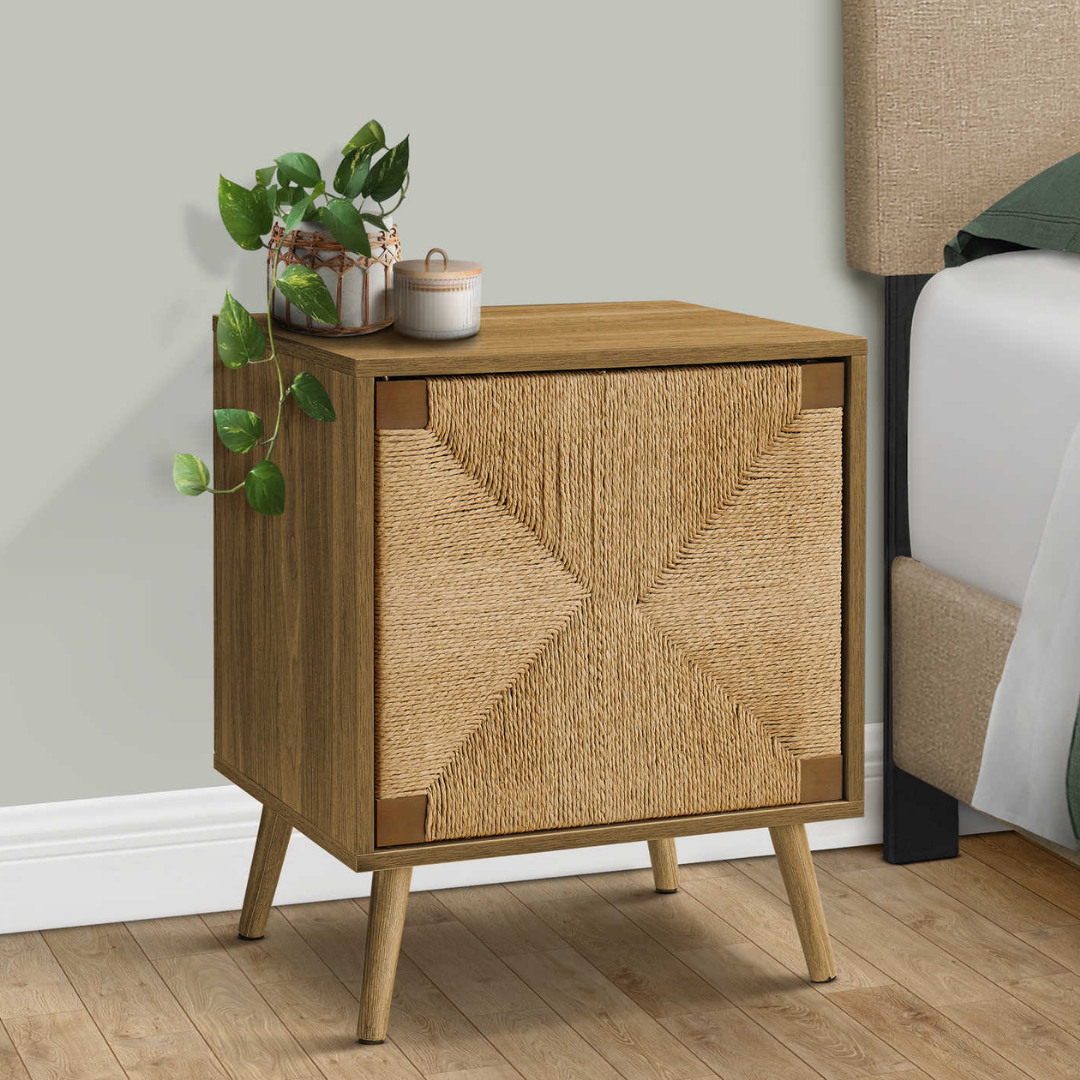 Seagrano – Night Stand – Light Walnut / Seagrass-Look Door